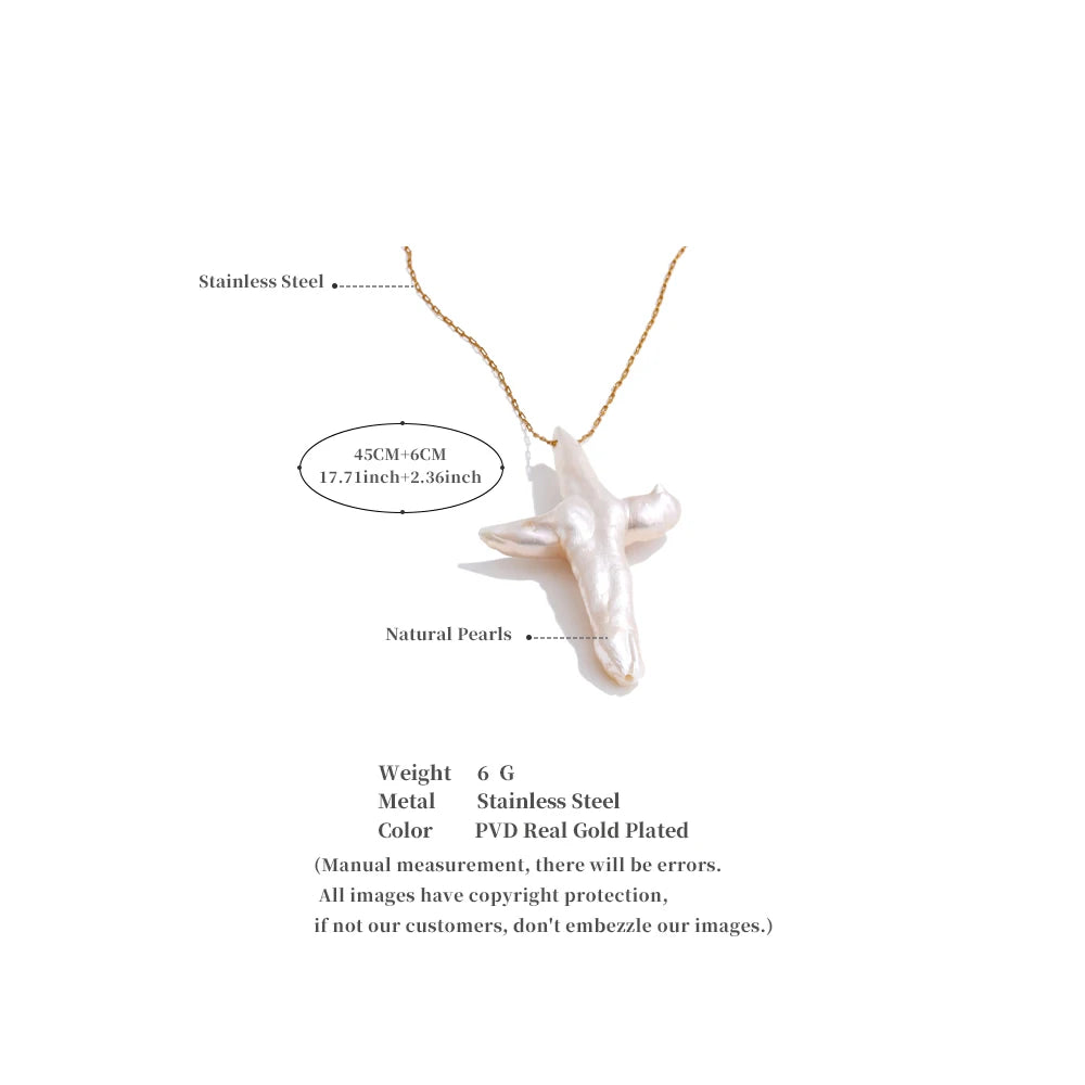 Natural Pearl Baroque Cross Pendant Necklace